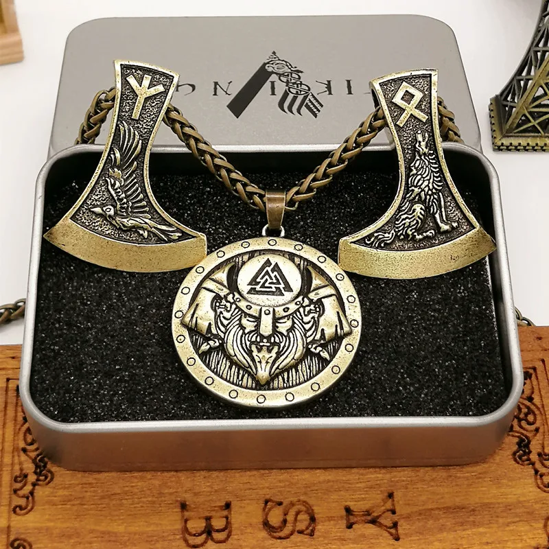 Odin кулон Valknut ожерелье Волчонок рунный топор викинги языческие украшения Прямая