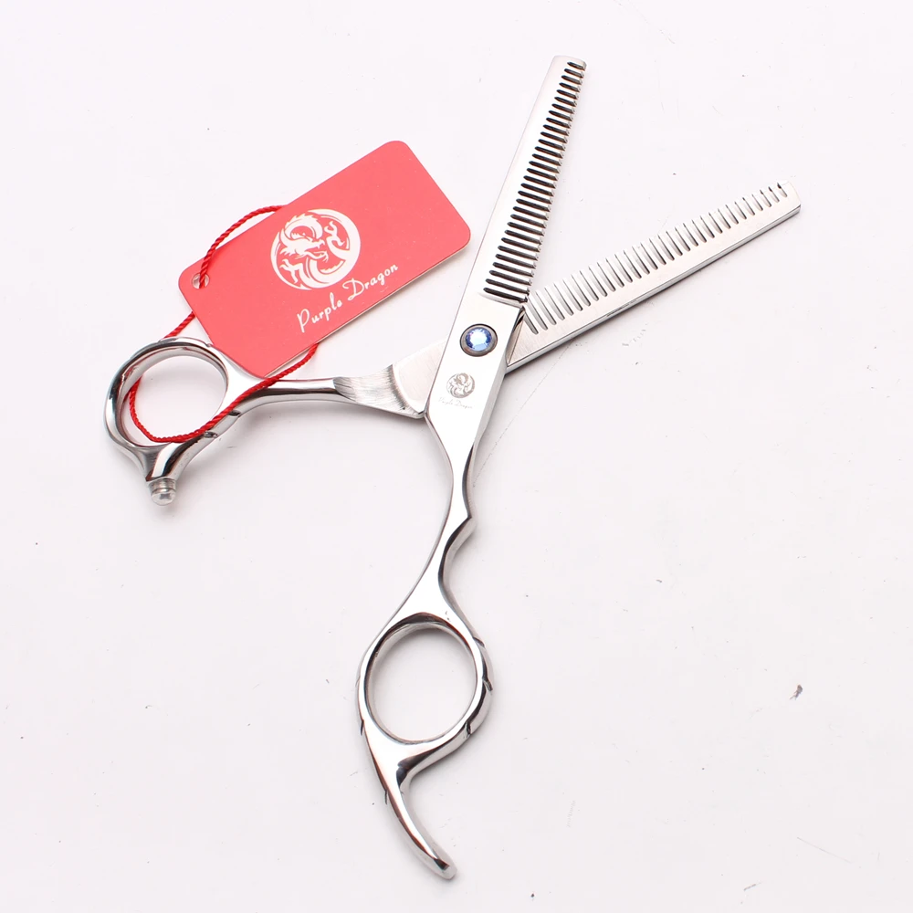 5.5 인치 16cm 퍼플 드래곤 JP 440C 미용사의 가위 숱이 가위 양면 치아 15% 숱이 비율 헤어 가위