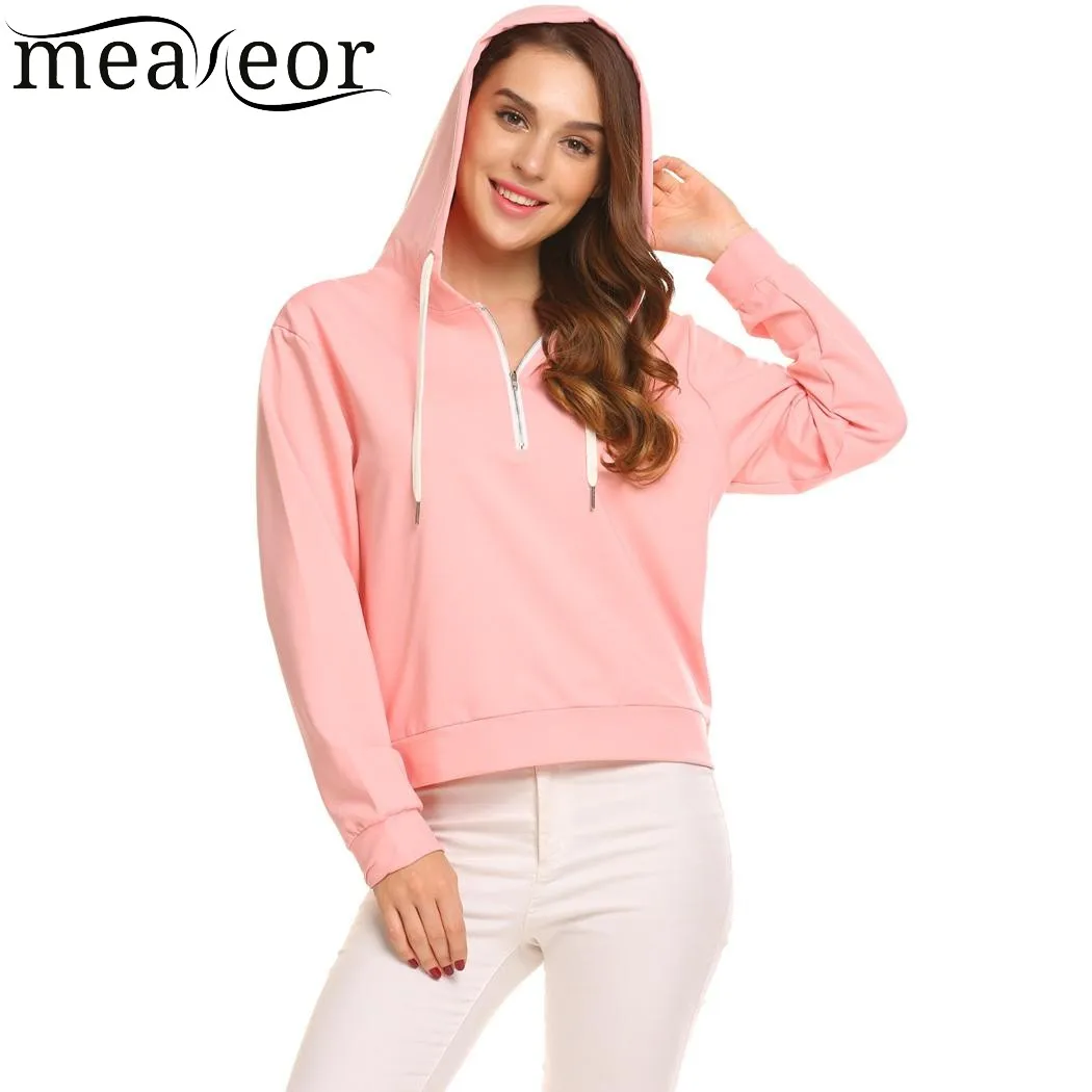 Meaneor осень Для женщин шнурок молния Sweatershirts Новинка 2017 года Повседневное теплый с капюшоном с длинным рукавом твердых сыпучих Толстовки