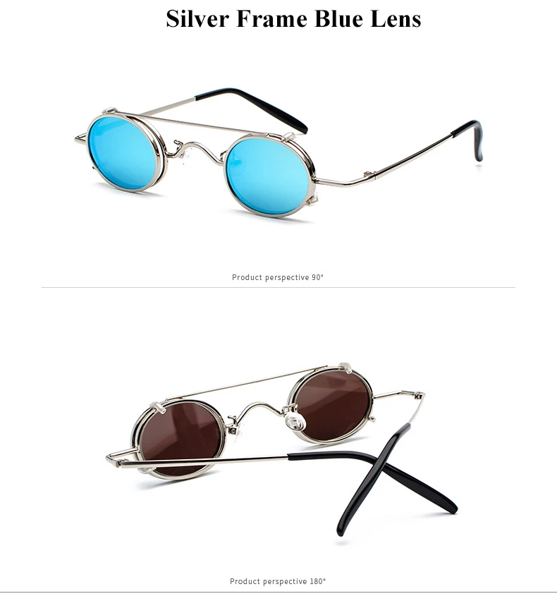 Small Round Steampunk Sunglasses Men Women Retro Metal Clip on Steam Punk Sun Glasses for Male Vintage Gothic Goggles