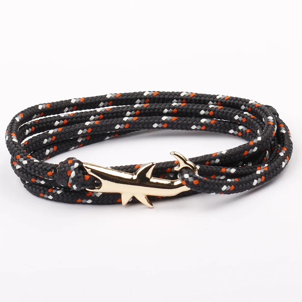

Gold Color Shark Hooks Cuff Bracelet Multilayer Wristband Bracelets for Men Navy Style Women Jewelry Pulsera Couple Gift SL07