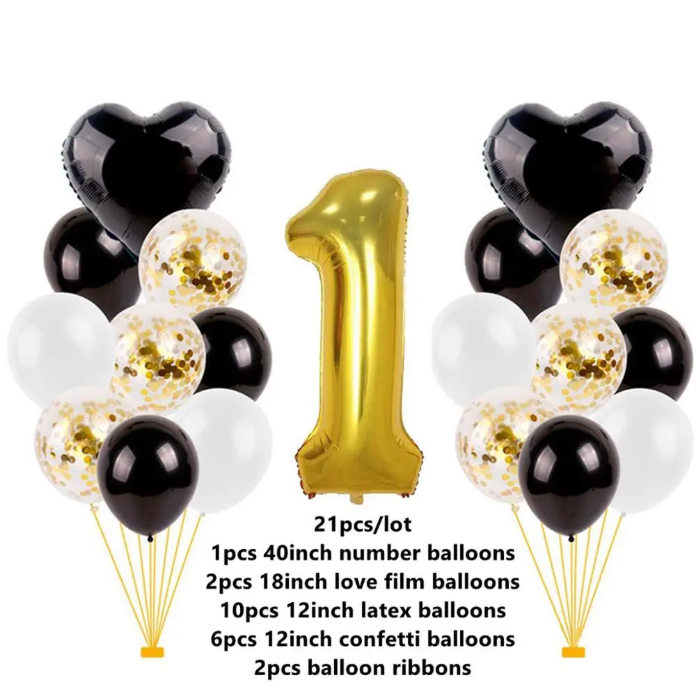 Taoup 19 шт. первый день рождения Balloosn набор 1st Baby Shower номер 1 год латексные шары конфетти Количество шариков Аксессуары - Цвет: Gold Balloons
