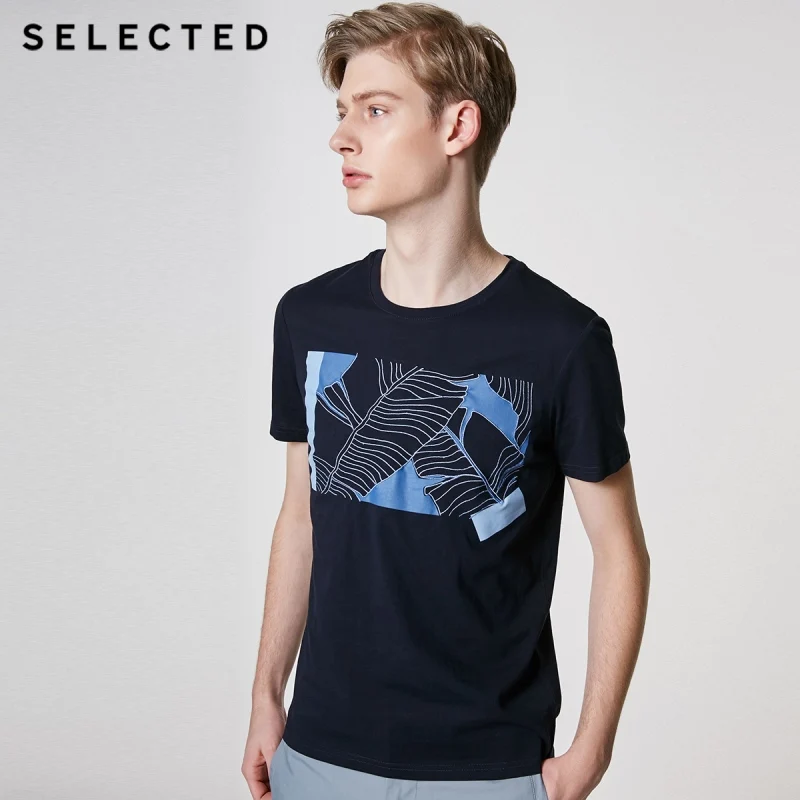 

SELECTED Men's Summer Cotton-blend Embroidered Short-sleeved T-shirt S|419201577