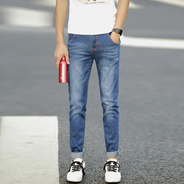 Fashion Men Jeans Pants Smart Casual Slim Fit Men's Denim Jeans Solid ...