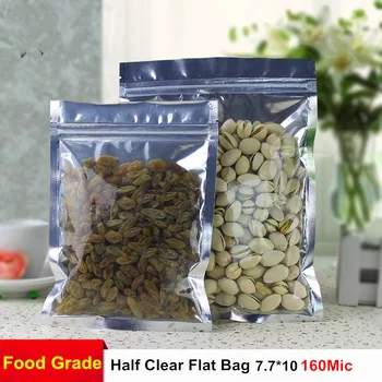 

7.7*10cm Translucent Aluminium Foil Zip Lock Bag/ Silver Metallic Aluminum Front Clear Resealable Plastic Pouch