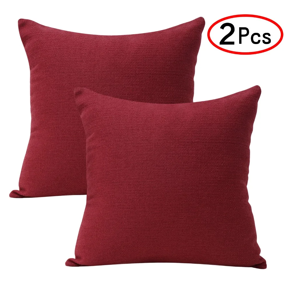 2pcs Cotton Linen Throw Pillow Cushion Covers Solid Color Soft