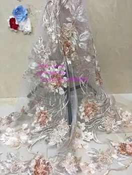 

6 mixed color embroidery fashionable French style three-dimensional flower pearl high-grade fabric for wedding dress
