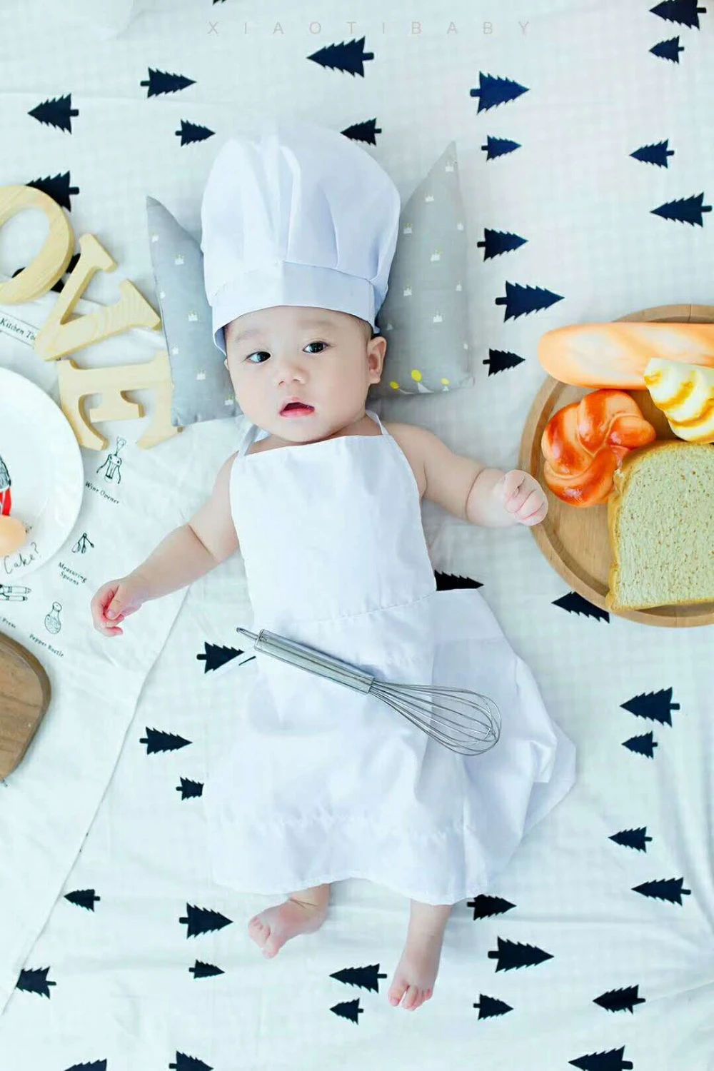 Kids Clothes Newborn Cooker Photography 100Days White Little Baby Cook Photograph Suit with Hat