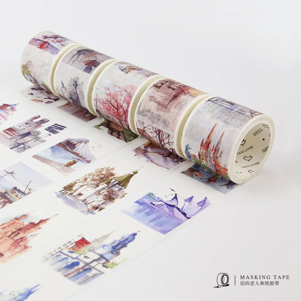 

Travelling the World City Landmark Buildings Scenic spots Handpainted Decoration Washi tape DIY Planner Album Craft Masking Tape