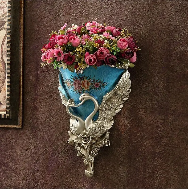 Европейская настенная подвесная ваза из смолы, украшение для дома, гостиной, настенная лебедь, цветок, подвеска в виде корзины, настенная Ретро фоновая роспись, искусство