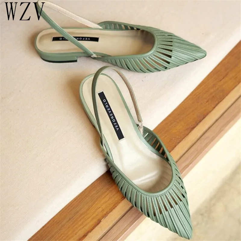 

2019 New Women Flat Sandals Brand Design Pointed Toe Slip On Sandal Mule Low Heel Strap Dress Women Outdoor Slides H370