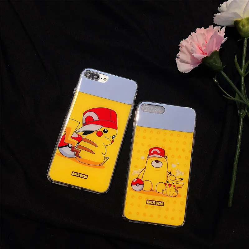 

mirror surface simple Cute cartoon Pokemons Pikac soft shell yellow phone Case For Apple iphone6 6s 7 8 Plus X XS XR MAX case