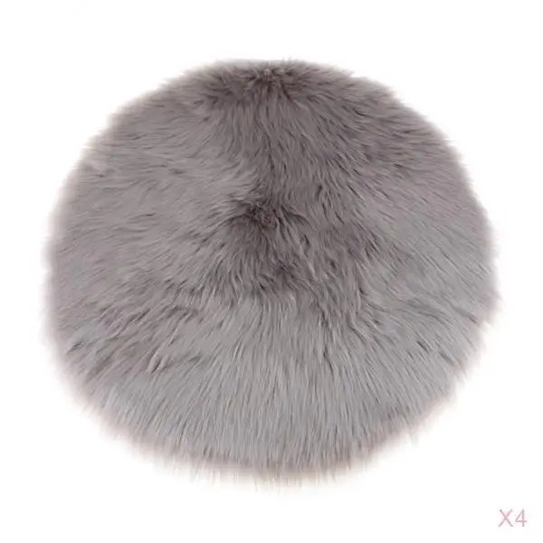 Pack of 4Pcs Super Cozy Fake Sheepskin Shag Carpet Fluffy Bedroom Floor Mat 40x40cm Grey