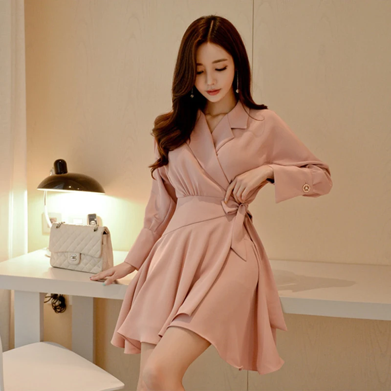 

Fashion A-line Lace Up Women Dress Sexy V-neck Full Sleeve Female Vestidos 2019 Autumn Elegant Party Flare Dress Dress Femininas