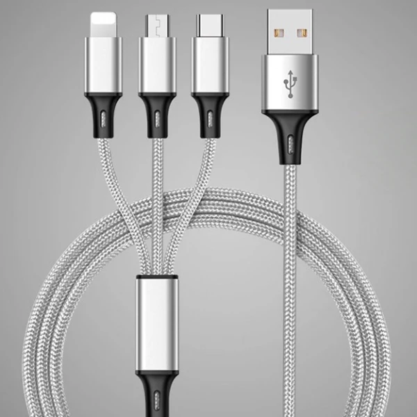 ACCEZZ 3 в 1 USB кабель для iPhone XR X XS MAX Android телефон для huawei Xiaomi samsung S9 Micro usb type C кабели для быстрой зарядки - Цвет: Silver