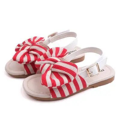 Новые летние сандалии для девочек; пляжная обувь для малышей; Детские повседневные Мягкие Нескользящие кожаные тапочки принцессы с открытым носком на плоской подошве - Цвет: Красный
