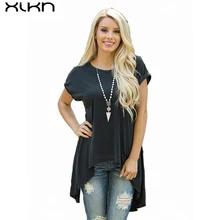 

Asymmetrical T shirt women Short Sleeve Back Open T-shirts 2017 Spring Summer Solid O neck Tshirt Long Tee Shirt Femme AG289