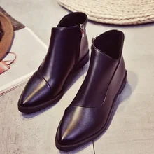 Women’s Ankle Boots 2016 Designer Western Flat Heels Motorcycle Botas Fashion Genuine Leather Women Shoes Rubber Zapatos Mujer