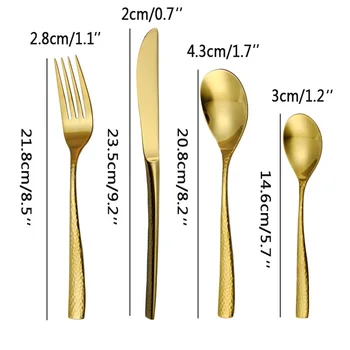 

4 Pieces / Set Of Stainless Steel Golden Hammer Point Tableware Wedding Tableware Gift Cutlery Set Fork Knife Spoon Set