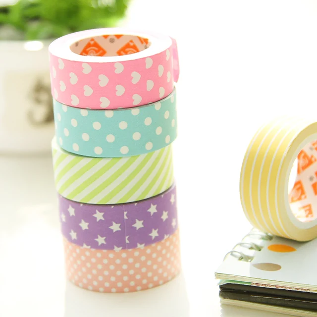 6 pcs/lot ruban décoratif papier scotch couleur étoile rose coeur