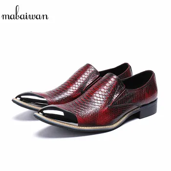 

Mabaiwan Fashion Casual Shoes Crocodile Leather Loafers Metal Toe Slipper Dress Shoes Men Handmade Breathable Party Oxford Flats