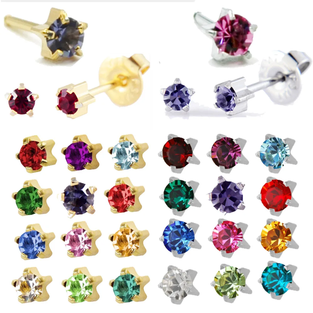 12 paar/Karte Neue Design 24K Gold Plating & stahl Birthstone CZ Edelstein Ohr Stud Ohrringe Bolzen Tragus knorpel Piercing Körper Schmuck