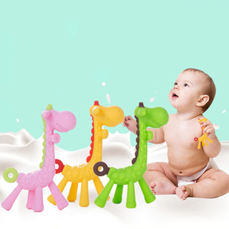 

Baby Silicone Teether Cartoon Giraffe Shape Babies Teether BPA Free Infants Teething Toy Necklace Hanging Toy for Baby Activity