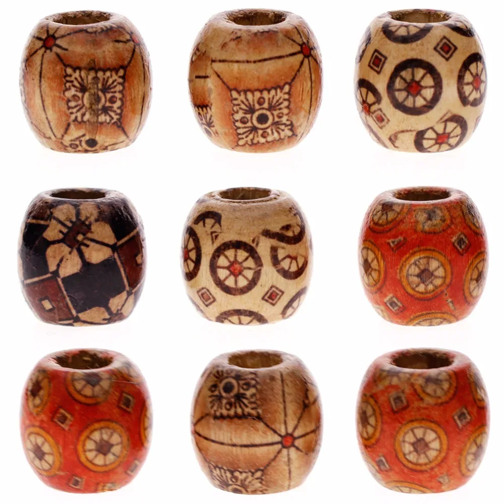 

DIY 100Pcs 12mm Wood Beads Painted Craft Pattern Drum Big Hole Mixed Wooden Spacer Beads For Jewelry Making #257889