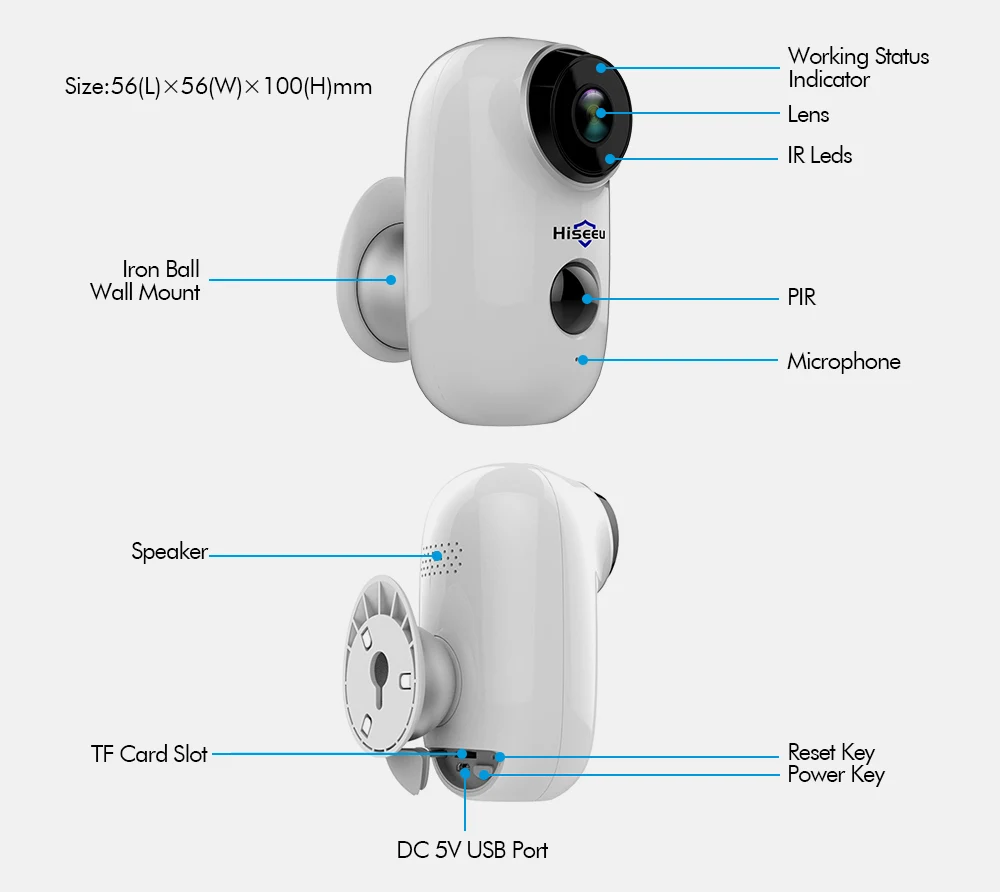 Hiseeu C10 Беспроводная ip-камера, перезаряжаемая батарея, CCTV камера безопасности, PIR водонепроницаемый датчик движения, приложение для просмотра безопасности