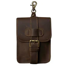 Retro Crazy Horse Genuine Leather Mens Waist Bag Travel Fanny Pack Belt Loops Hip Bum Bag Wallet Purses Phone Pouch