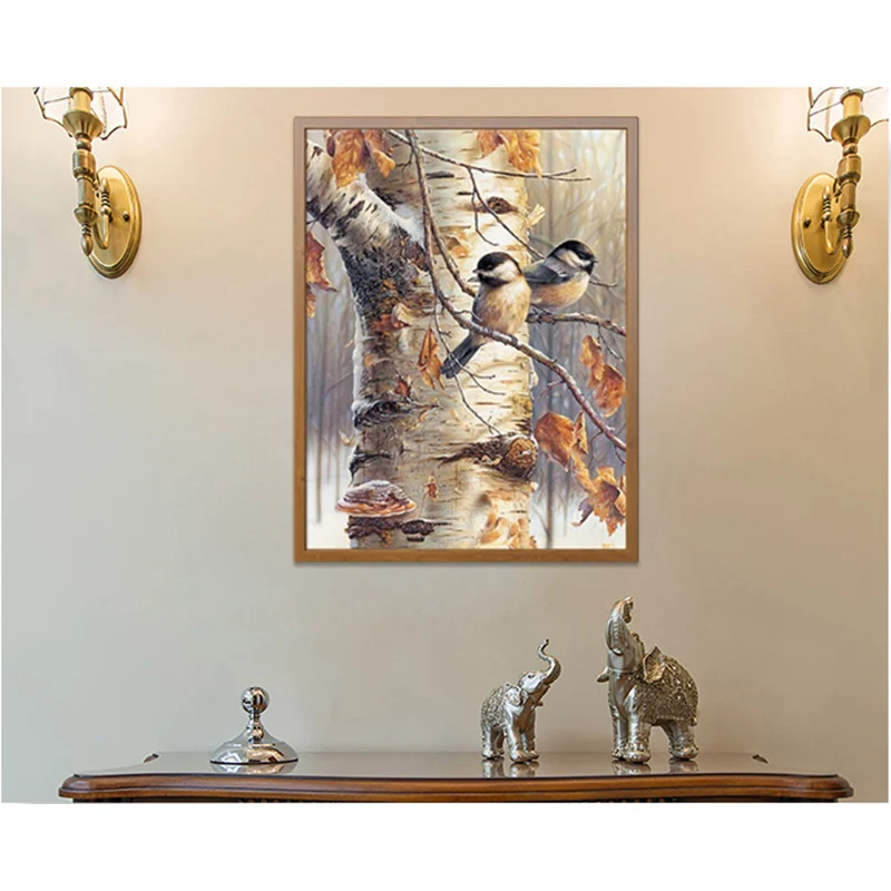  NeedleworkSets For full Embroidery kitsHome decor40x50cmtree and birdAnimals and plantswhite canvas - 32895493117