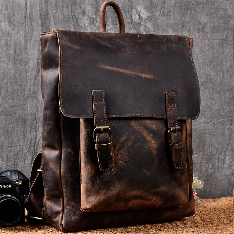 

Large capacity man travel bag mountaineering backpack men bags hand-Crazy Oli Genuine leather intage 15' Laptop shoulder bag
