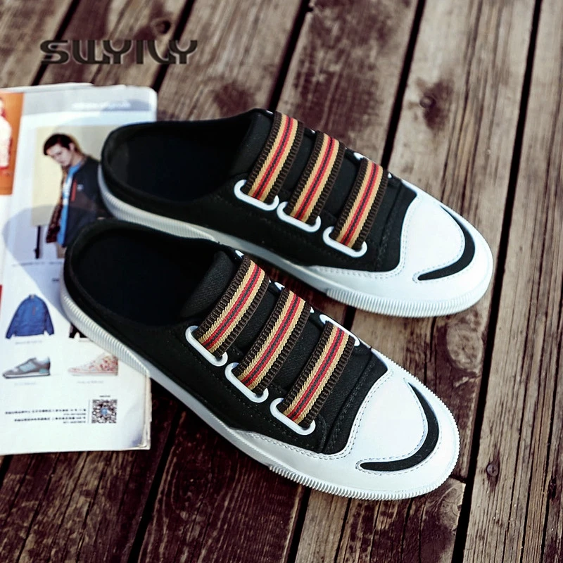 SWYIVY/мужские тапочки; парусиновая обувь; коллекция года; Летняя мужская повседневная обувь; дышащие мужские кроссовки на плоской подошве с смайликом; 44 размера