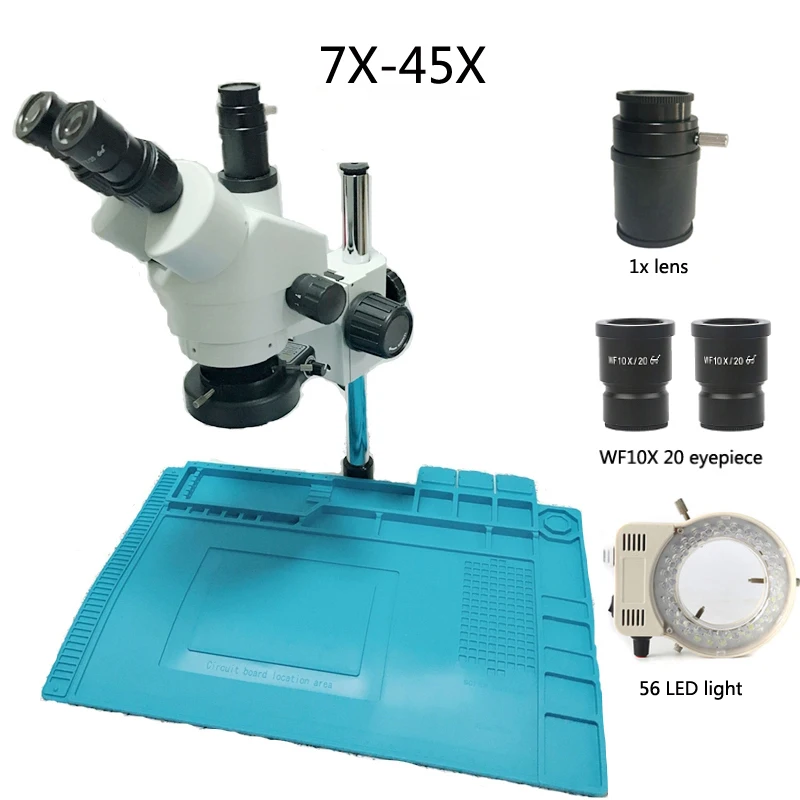 7-45X/3,5-90X вертикальный Тринокулярный непрерывный промышленный микроскоп зум-микроскоп+ 0.5X 2X объективный объектив+ 56 светодиодный светильник