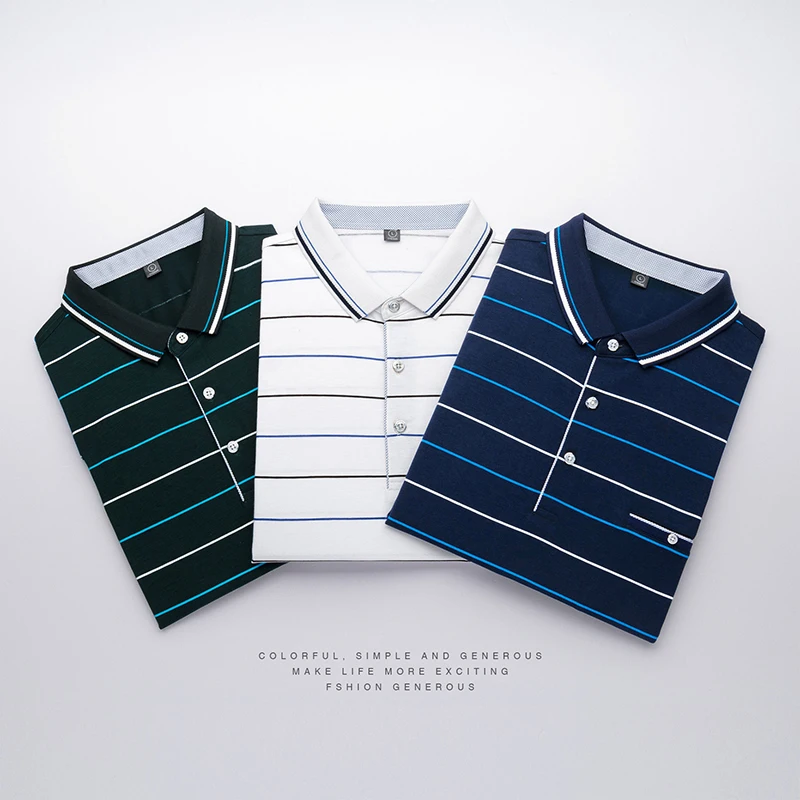 

AIRGRACIAS Summer New Men POLO Shirts Tops Tees Short Sleeve Breathable Striped Polo Shirt Men Brand Men's polos Size M-3XL