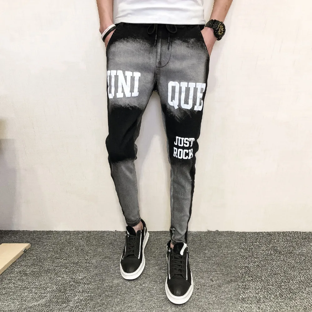 quality men slim fit jeans spring 2019 all match denim pants men streetwear letter jeans men casual hip hop trousers men