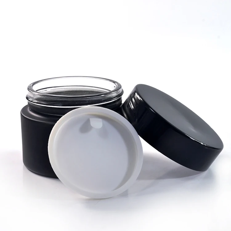 2pcs*15g matte black cosmetic cream glass jar with black lid