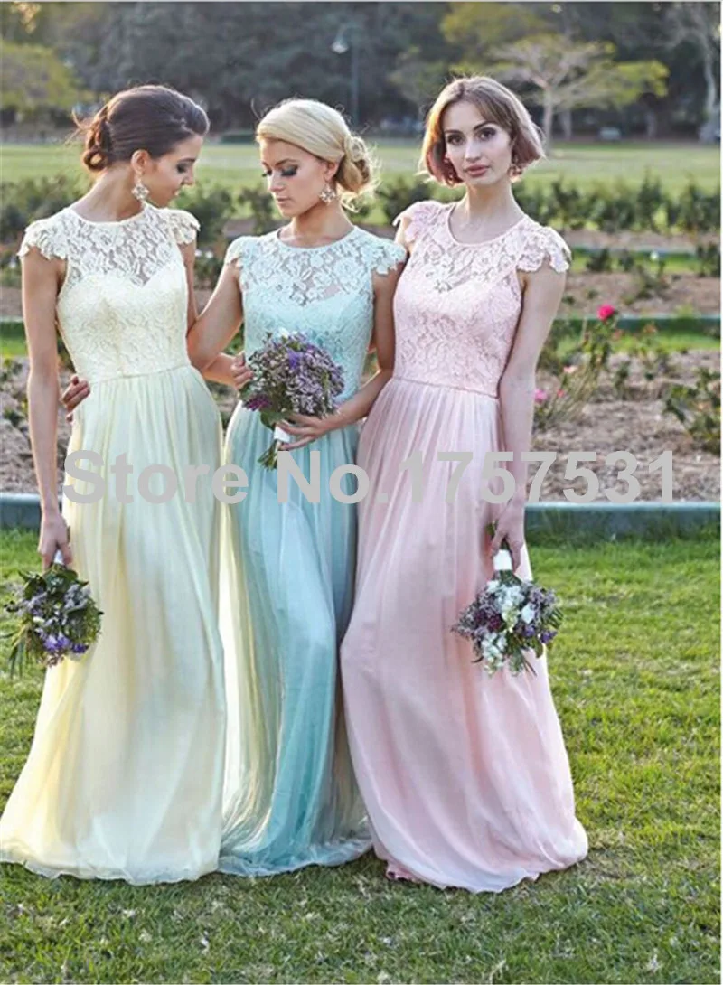 Lace Cap Sleeves Chiffon Bridesmaid Dresses Puffy Summer Lace Cap Sleeves Chiffon Bridesmaid Dresses Puffy Summer Dress See Through Wedding Party 2017 New In From