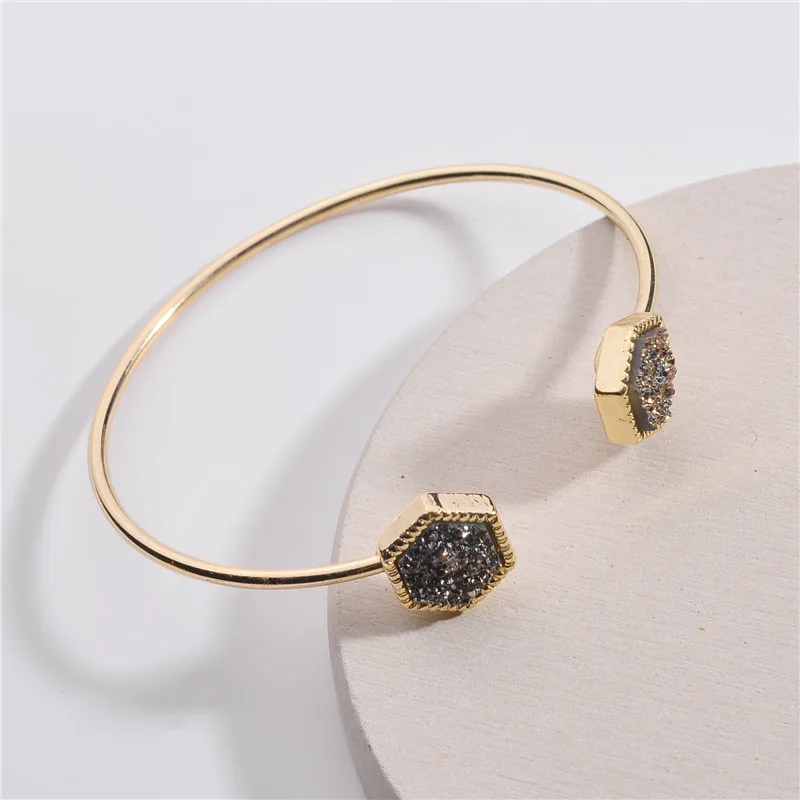 Vintage European Druzy Resin Bangles Bracelets Handmade Gift  Bangle Hand Cuff Adjustable Bracelet For Women Bangles Bileklik (2)