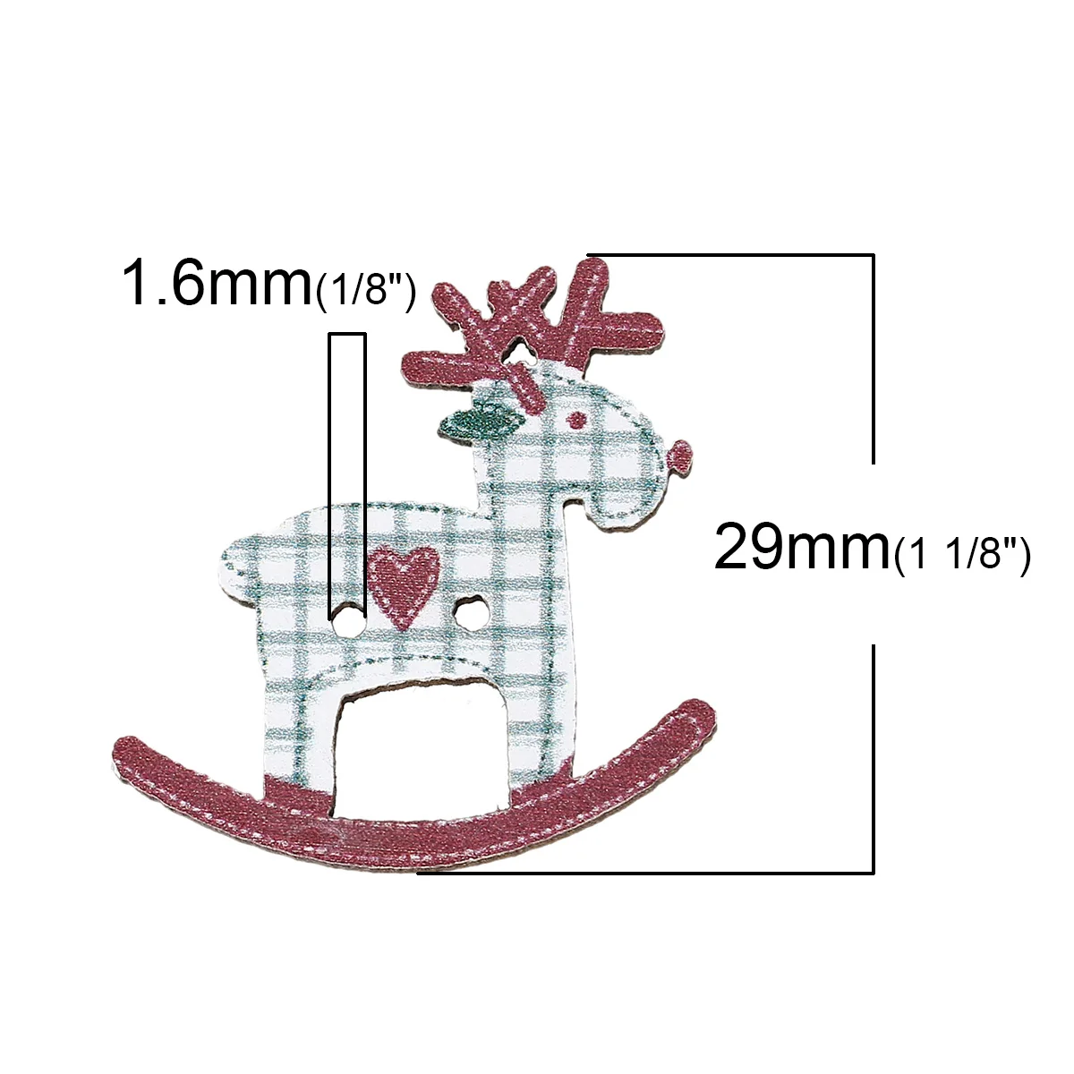 Деревянная швейная кнопка скрапбукинга Рождественский олень темно-красный два отверстия Сетка шаблон 29,0 мм x 28,0 мм, 50 шт