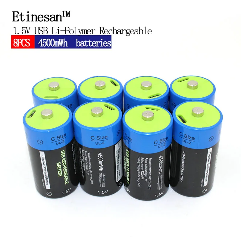 Литий полимерный аккумулятор Etinesan размера C 8 шт. 1 5 В 3000 мА · ч + usb кабель для