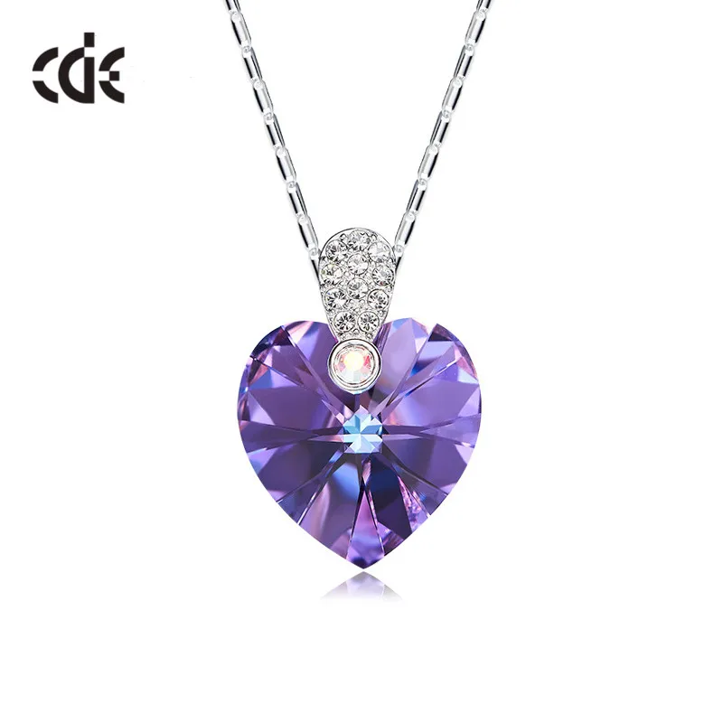 CDE Сердце ожерелье украшено кристаллами от подвеска Сваровски ожерелье Женская цепочка свадебное ожерелье подарок - Цвет камня: Purple