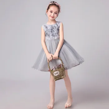 

2020 Grey Wedding Dress for Princess Girl Kids Frocks Lace Vestidos Disfraces Infantiles 3-17 Years Old Kids Clothes RKF194050