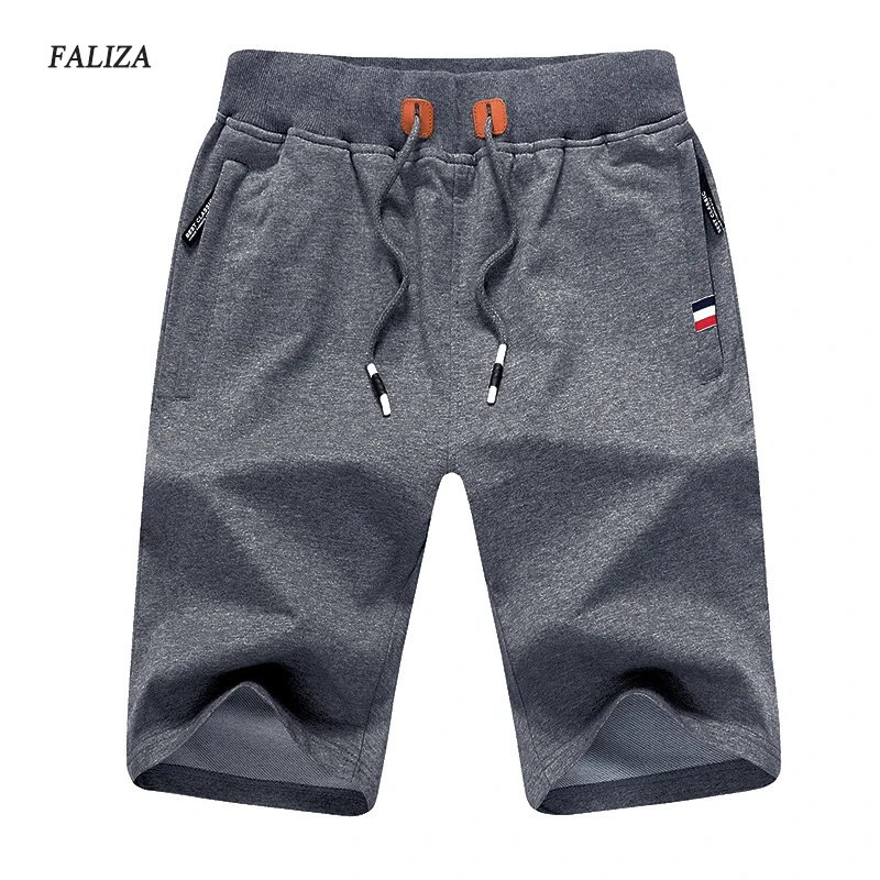 

FALIZA New Solid Men's Shorts Summer Men's Beach Shorts Elastic Waist Cotton Casual Shorts With Zipper Pockets 5XL DK-A