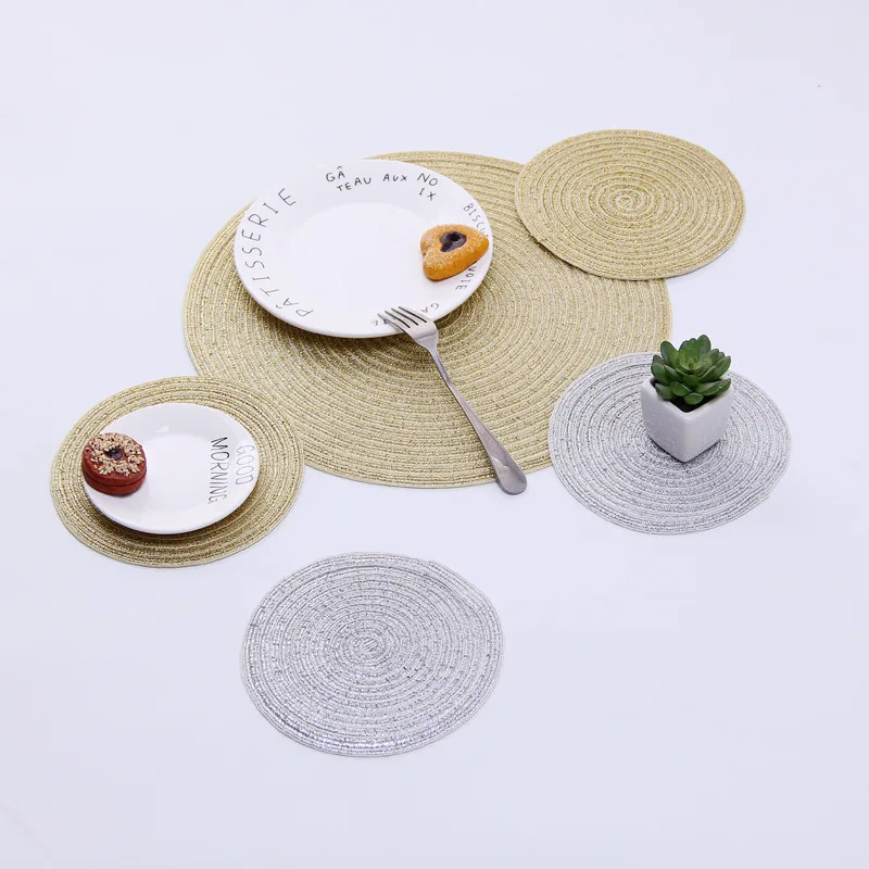 

2Pcs/Set Placemats Round Braided Place Mats for Dining Table Heat Insulation Table Mats for Kitchen Home Decoration Pad Coaster
