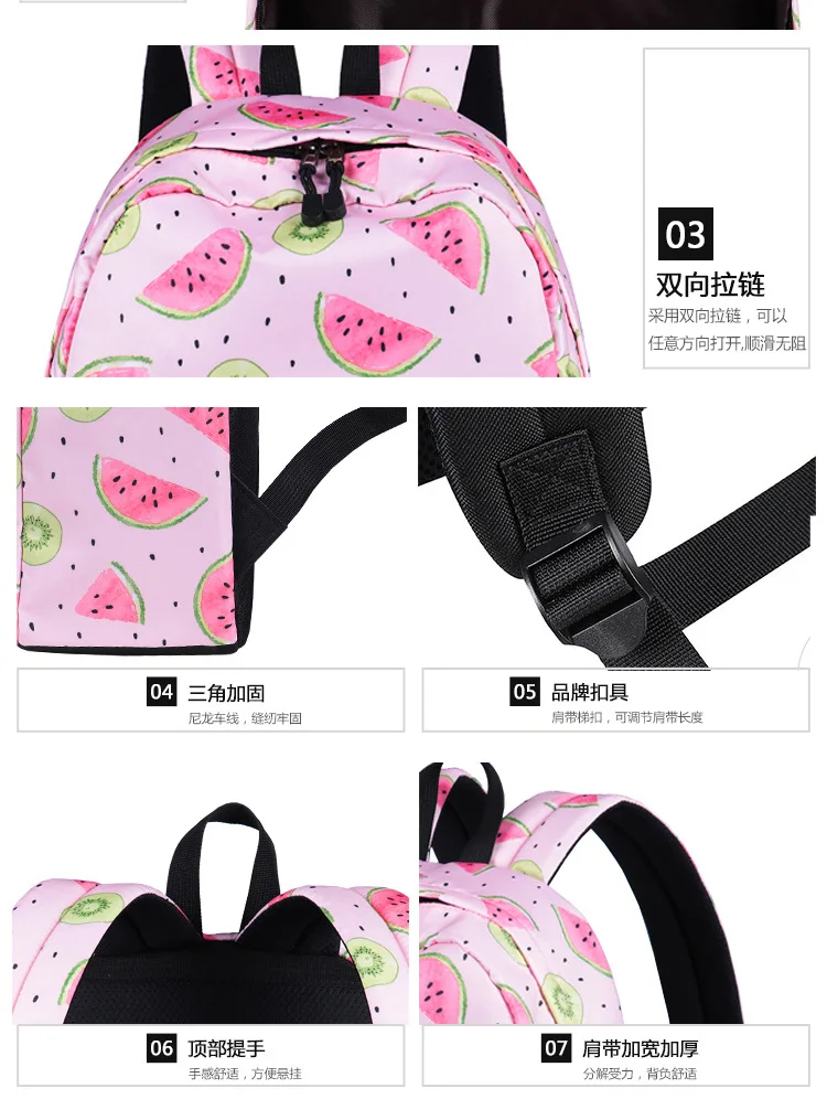 Летний водонепроницаемый рюкзак большого размера с принтом фруктов арбуза, школьные сумки розового цвета для девочек-подростков, студенческий рюкзак для путешествий M531
