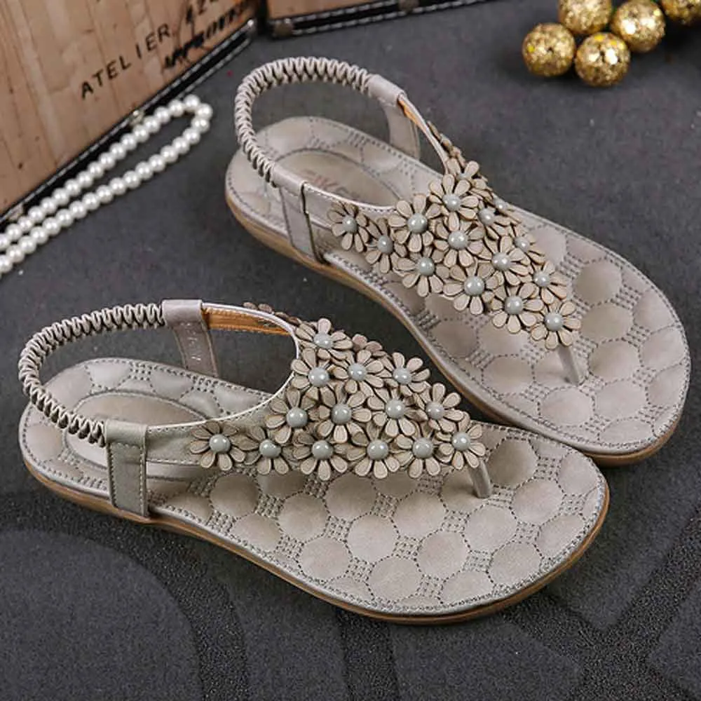 Sandles/женские модные милые повседневные туфли на плоской подошве, украшенные бисером; богемные сандалии елочкой; zapatos mujer; пляжная обувь