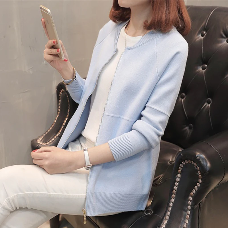 

2018 New Autumn Sweater Women Korean Loose Zipper Knitted Cardigan Long Sleeve Solid Color Female Cardigans Women Jumper Coats