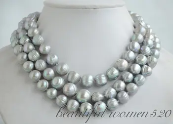 

Z6571 14mm almost round gray screw thread freshwater pearl necklace 50inch