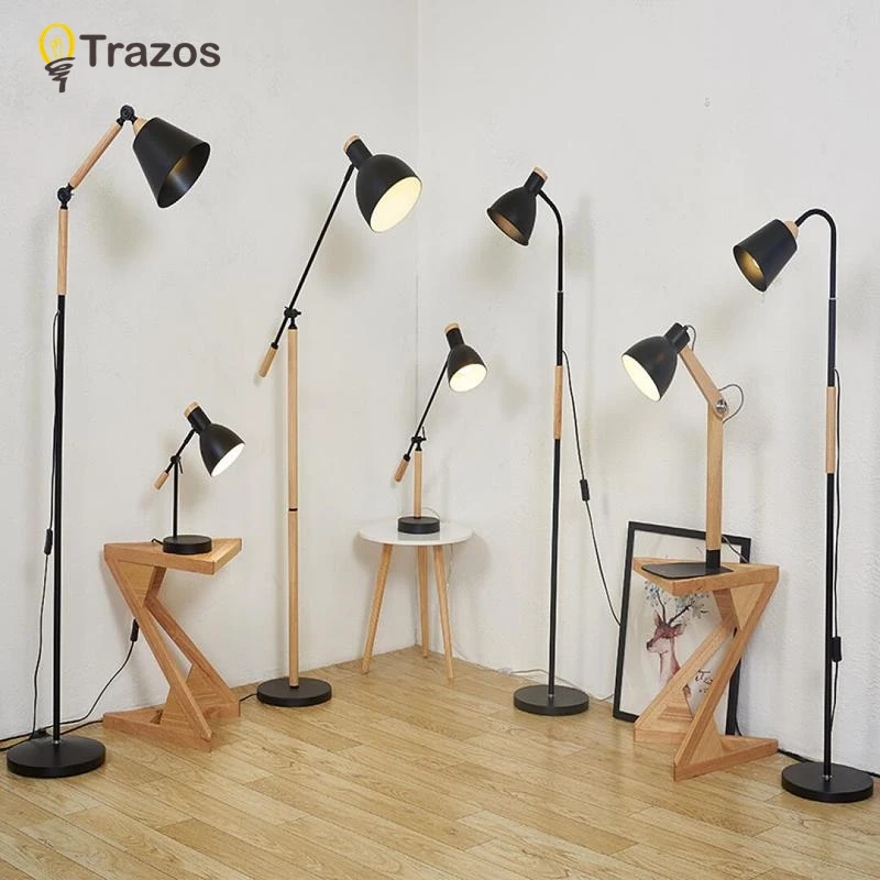 

TRAZOS Living Room Floor Lamp with Built-In Tray Standing Light For Home Deco Reading Luminaria de mesa Cloth Lighting Fixtures